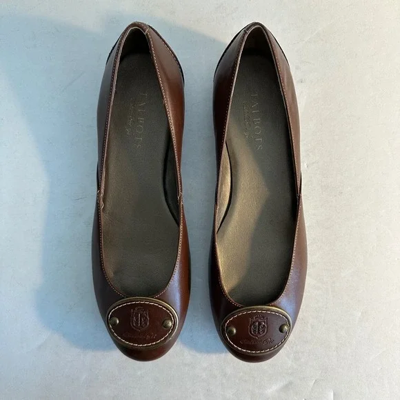 Talbots Leather Ballet Flats Shoes Size 7.5 Cognac Brown Crest Classic Preppy - Picture 3 of 12
